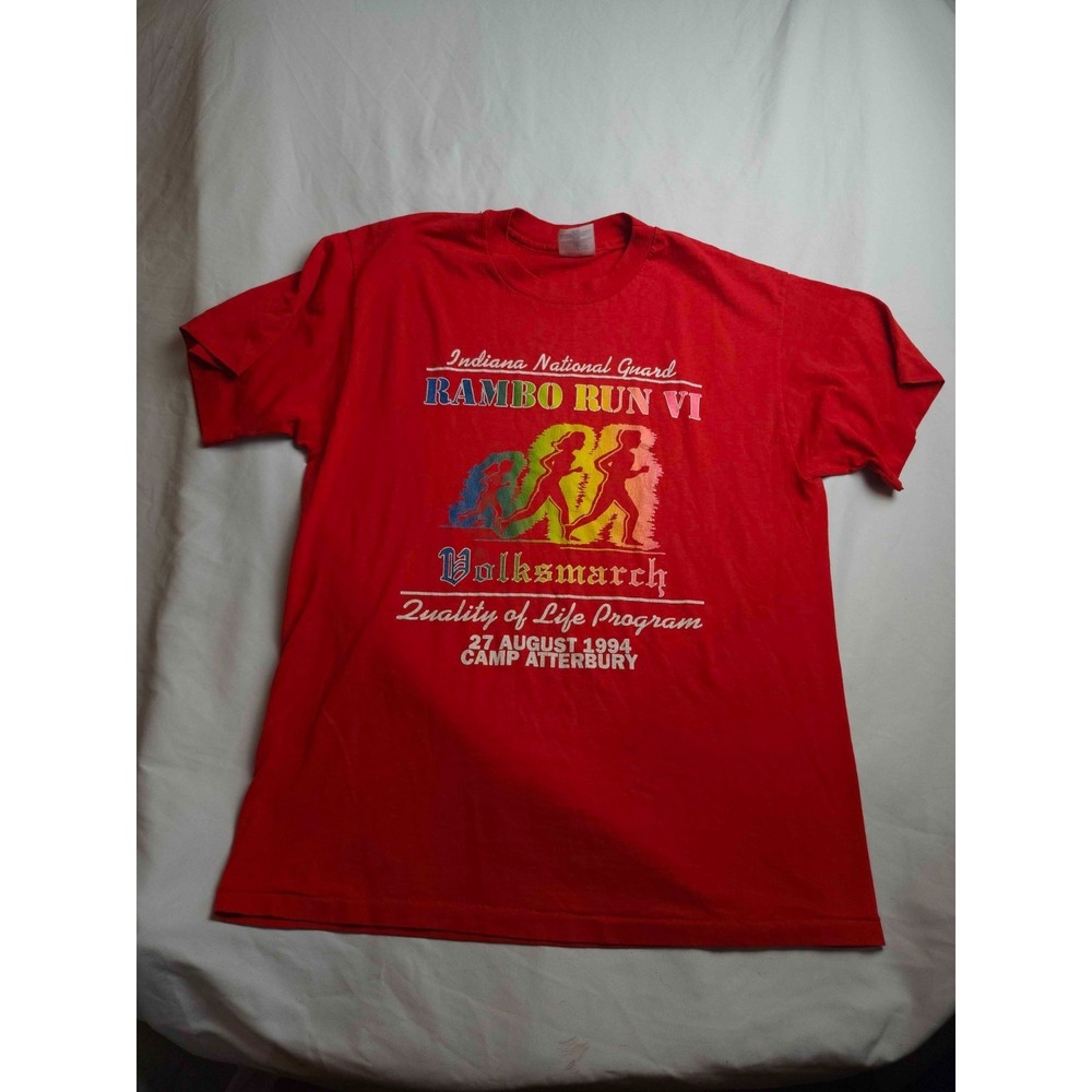 Vintage 1994 Indiana National Guard Rambo Run VI T-Shirt Mens XL Red Hanes Heavy